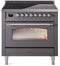 ILVE Nostalgie II 36-Inch Freestanding Electric Induction Range in Matte Graphite with Chrome Trim (UPI366NMPMGC)