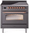 ILVE Nostalgie II 36-Inch Freestanding Electric Induction Range in Matte Graphite with Copper Trim (UPI366NMPMGP)