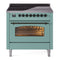 ILVE Nostalgie II 36-Inch Freestanding Electric Induction Range in Mediterranean Mint with Burnished Bronze Trim (UPI366NMPMMB)