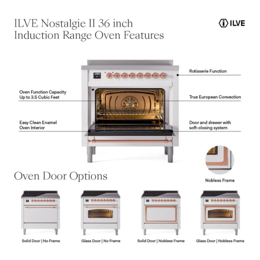 ILVE Nostalgie II 36-Inch Freestanding Electric Induction Range in Mediterranean Mint with Brass Trim (UPI366NMPMMG)