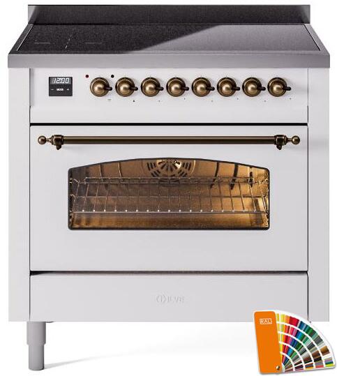 ILVE Nostalgie II 36-Inch Freestanding Electric Induction Range in Custom RAL with Bronze Trim (UPI366NMPRAB)