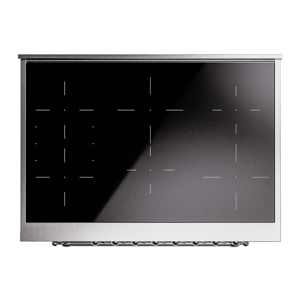 Freestanding oven door window with dark glass and silver trim