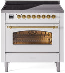 ILVE Nostalgie II 36-Inch Limited Edition Induction Range in White with Brass Trim (UPI366NMPWHG)