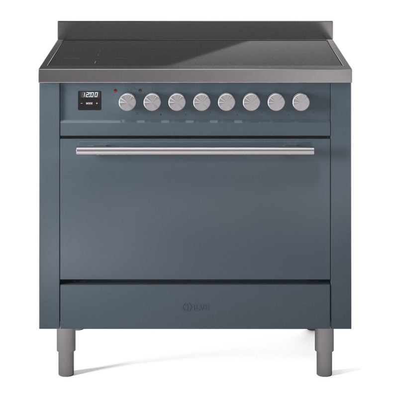 ILVE 36-inch Professional Plus II Induction Range with Solid Door Oven in Blue Grey (UPI366QMPBG)