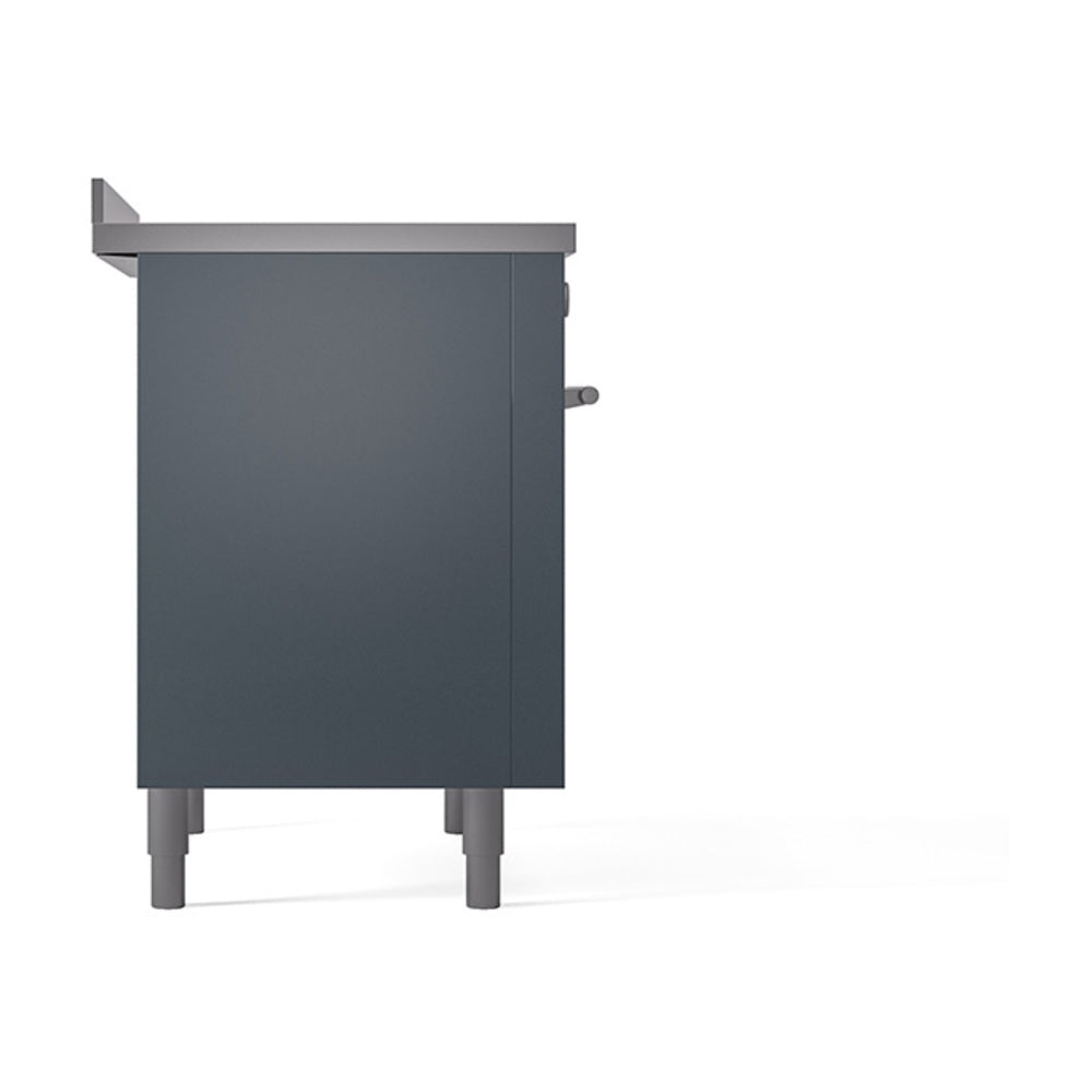 Blue-grey solid oven door side panel with handle and four leveling legs