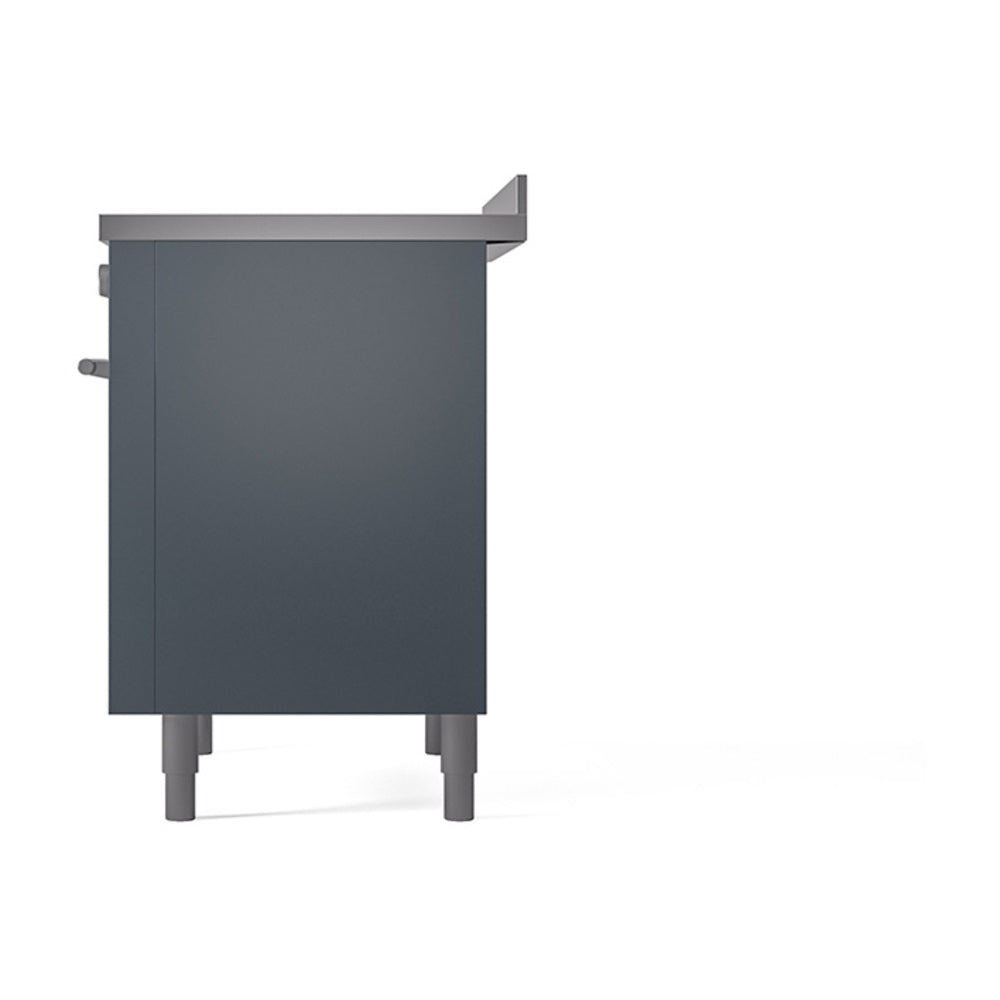 Blue-grey range side panel with integrated handle and four leveling legs