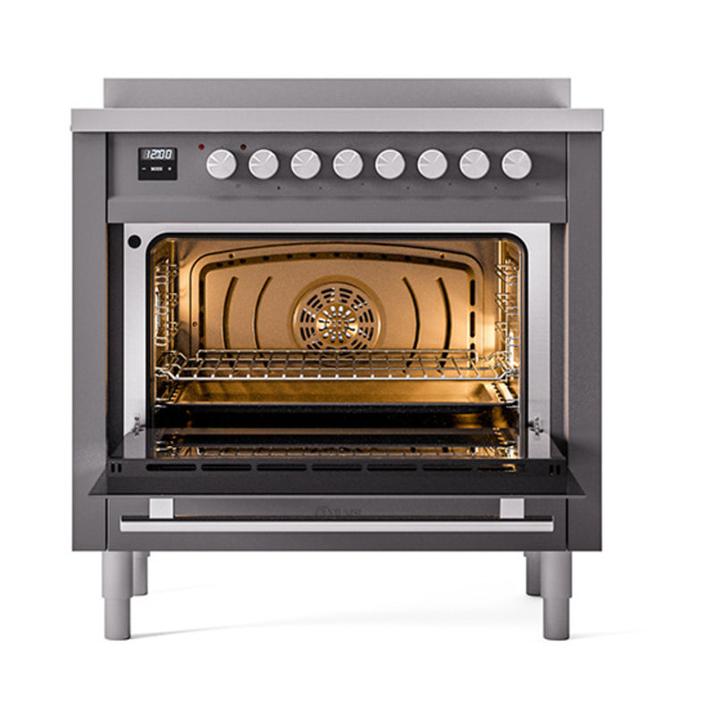 ILVE 36-inch Professional Plus II Induction Range with Solid Door Oven in Matte Graphite (UPI366QMPMG)