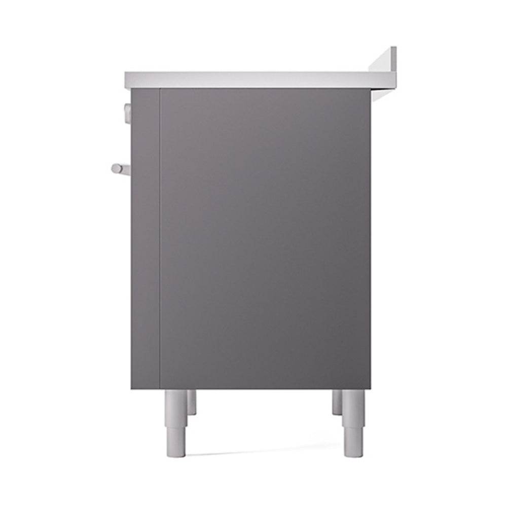 Matte graphite solid door oven with handle detail and leveling legs