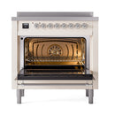 ILVE 36-Inch Nostalgie II Induction Range with Solid Door Oven in Antique White with Chrome Trim (UPI366QNMPAWC)