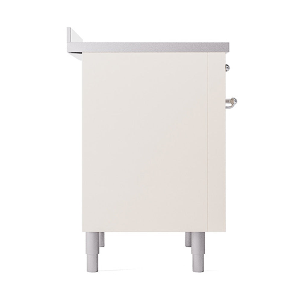 Antique white oven side panel with solid door and chrome handle details
