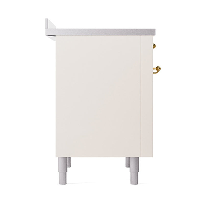 ILVE 36-Inch Nostalgie II Induction Range with Solid Door Oven in Antique White with Brass Trim (UPI366QNMPAWG)