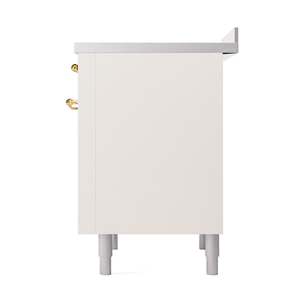ILVE antique white range door panel with brass hinges and four leveling legs
