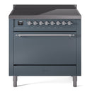 ILVE 36-Inch Nostalgie II Induction Range with Solid Door Oven in Blue Grey with Chrome Trim (UPI366QNMPBGC)