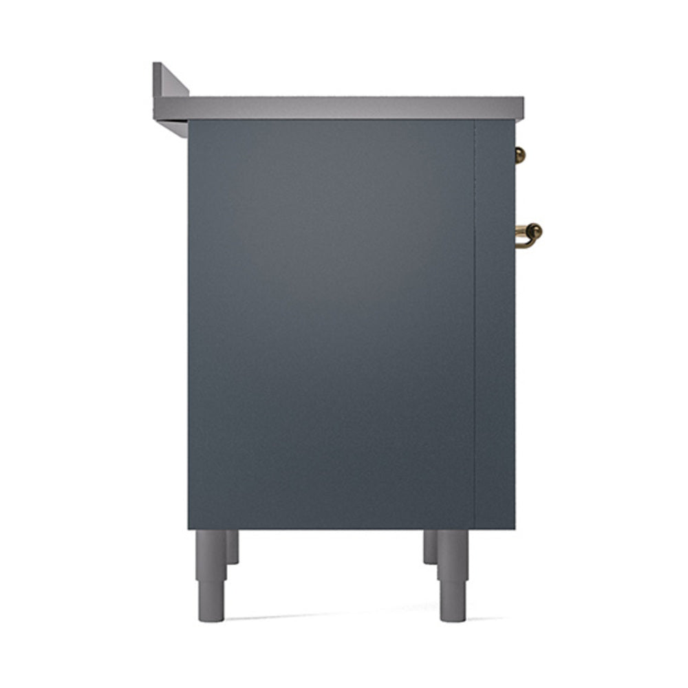 Blue-grey solid oven door front panel with brass handle details
