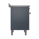 ILVE 36-Inch Nostalgie II Induction Range with Solid Door Oven in Blue Grey with Brass Trim (UPI366QNMPBGG)