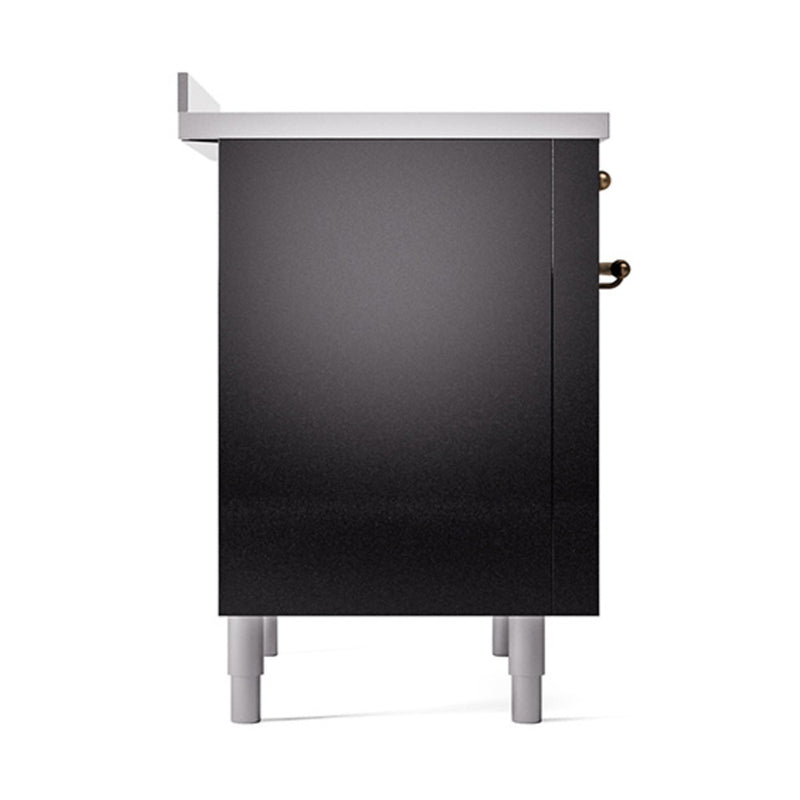 ILVE 36-Inch Nostalgie II Induction Range with Solid Door Oven in Glossy Black with Bronze Trim (UPI366QNMPBKB)