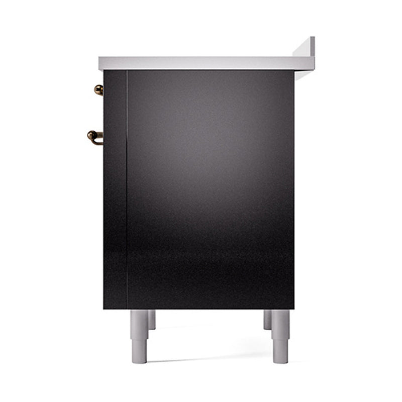ILVE 36-Inch Nostalgie II Induction Range with Solid Door Oven in Glossy Black with Bronze Trim (UPI366QNMPBKB)