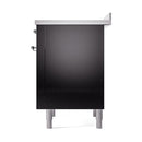 ILVE 36-Inch Nostalgie II Induction Range with Solid Door Oven in Glossy Black with Chrome Trim (UPI366QNMPBKC)