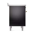 ILVE 36-Inch Nostalgie II Induction Range with Solid Door Oven in Glossy Black with Brass Trim (UPI366QNMPBKG)
