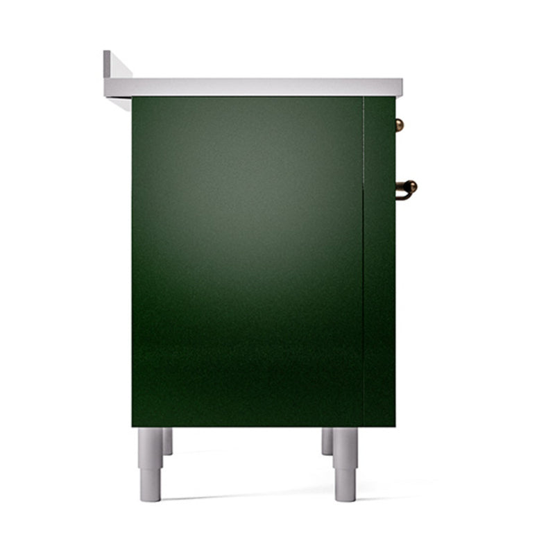 ILVE 36-Inch Nostalgie II Induction Range with Solid Door Oven in Emerald Green with Bronze Trim (UPI366QNMPEGB)