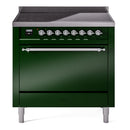 ILVE 36-Inch Nostalgie II Induction Range with Solid Door Oven in Emerald Green with Chrome Trim (UPI366QNMPEGC)