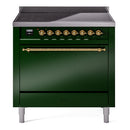 ILVE 36-Inch Nostalgie II Induction Range with Solid Door Oven in Emerald Green with Brass Trim (UPI366QNMPEGG)
