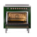 ILVE 36-Inch Nostalgie II Induction Range with Solid Door Oven in Emerald Green with Copper Trim (UPI366QNMPEGP)