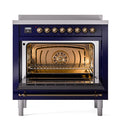 ILVE 36-Inch Nostalgie II Induction Range with Solid Door Oven in Midnight Blue with Bronze Trim (UPI366QNMPMBB)