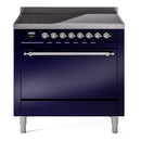 ILVE 36-Inch Nostalgie II Induction Range with Solid Door Oven in Midnight Blue with Chrome Trim (UPI366QNMPMBC)