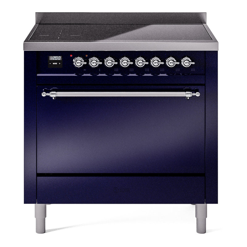 ILVE 36-Inch Nostalgie II Induction Range with Solid Door Oven in Midnight Blue with Chrome Trim (UPI366QNMPMBC)