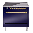 ILVE 36-Inch Nostalgie II Induction Range with Solid Door Oven in Midnight Blue with Brass Trim (UPI366QNMPMBG)