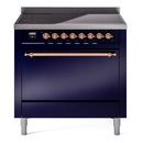 ILVE 36-Inch Nostalgie II Induction Range with Solid Door Oven in Midnight Blue with Copper Trim (UPI366QNMPMBP)