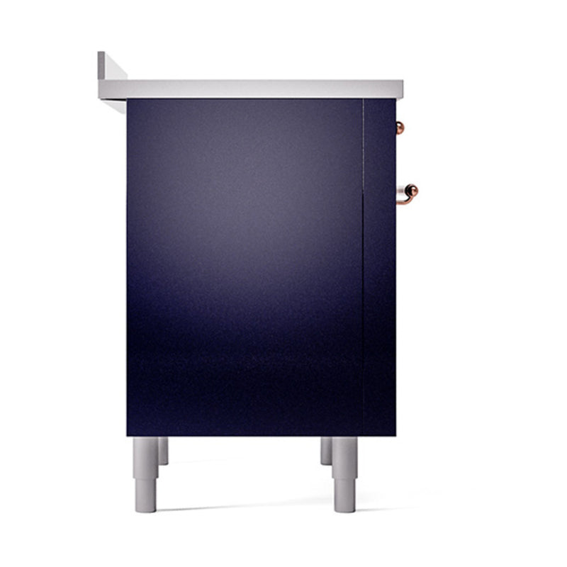 ILVE 36-Inch Nostalgie II Induction Range with Solid Door Oven in Midnight Blue with Copper Trim (UPI366QNMPMBP)