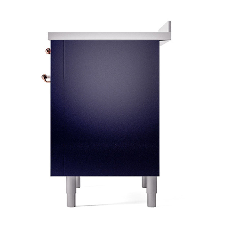 ILVE 36-Inch Nostalgie II Induction Range with Solid Door Oven in Midnight Blue with Copper Trim (UPI366QNMPMBP)