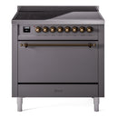 ILVE 36-Inch Nostalgie II Induction Range with Solid Door Oven in Matte Graphite with Bronze Trim (UPI366QNMPMGB)