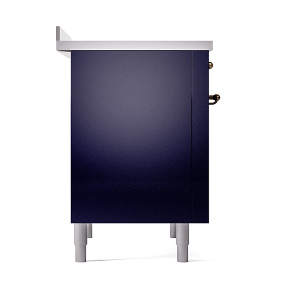 Matte graphite solid oven door with side bronze handle and white legs