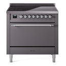 ILVE 36-Inch Nostalgie II Induction Range with Solid Door Oven in Matte Graphite in Chrome Trim (UPI366QNMPMGC)