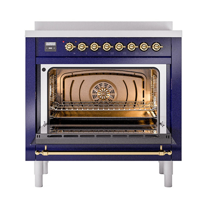ILVE 36-Inch Nostalgie II Induction Range with Solid Door Oven in Matte Graphite with Brass Trim (UPI366QNMPMGG)