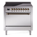 ILVE 36-Inch Nostalgie II Induction Range with Solid Door Oven in Stainless Steel with Bronze Trim (UPI366QNMPSSB)