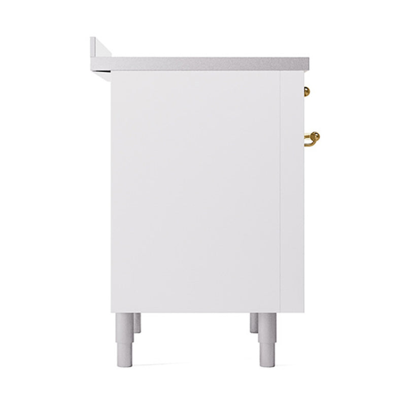 ILVE 36-Inch Nostalgie II Induction Range with Solid Door Oven in White with Brass Trim (UPI366QNMPWHG)