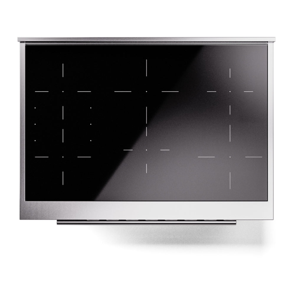 Induction cooktop glass panel with burner watt markings
