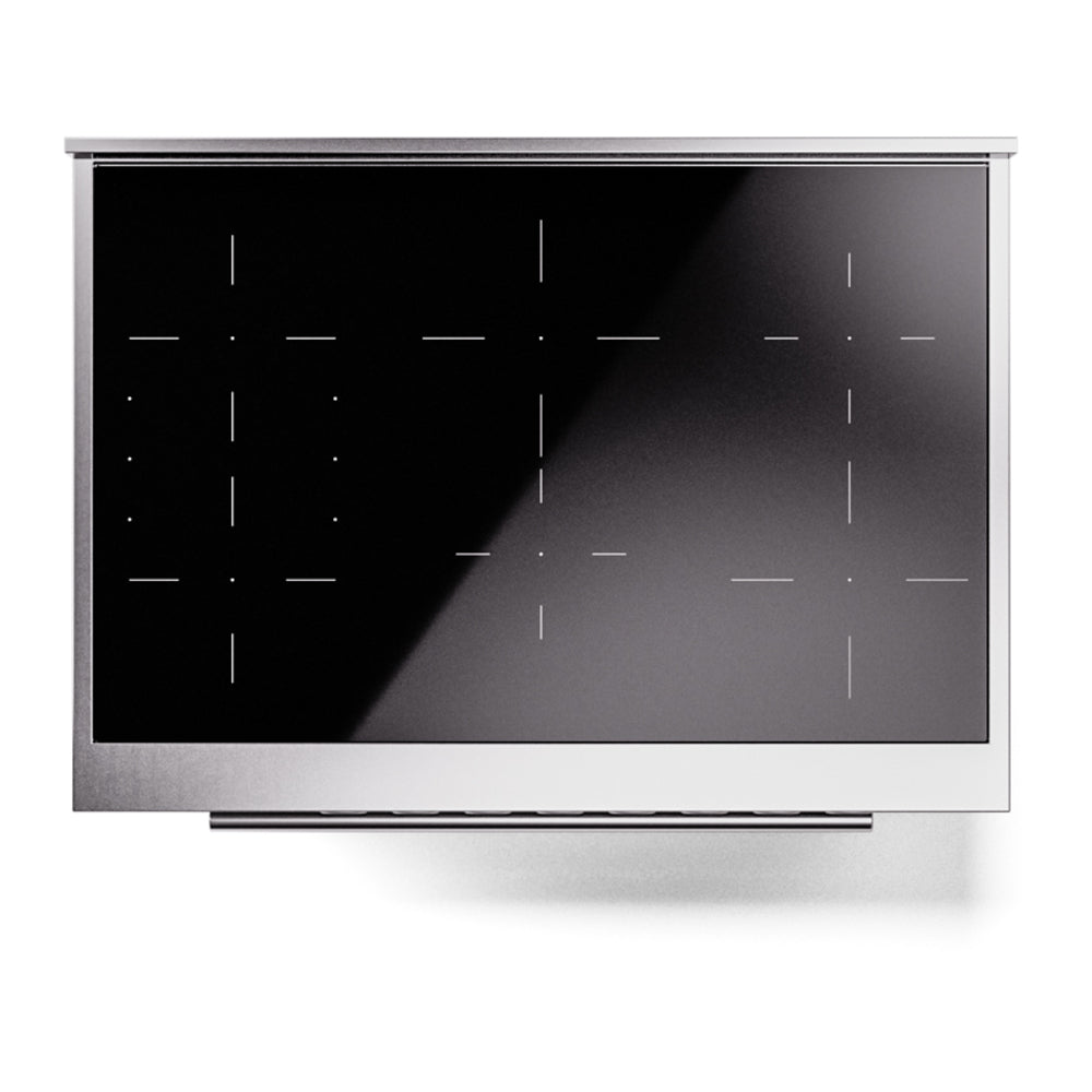 Induction range oven door with black glass display panel