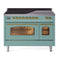 ILVE Nostalgie II 48-Inch Freestanding Electric Induction Range in Mediterranean Mint with Brass Trim (UPI486NMPMMG)