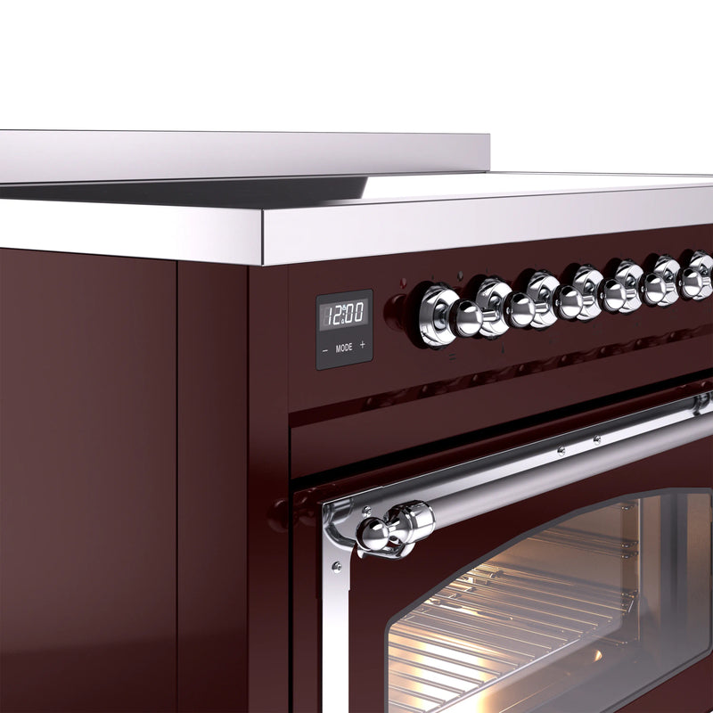 ILVE Nostalgie II Noblesse 48-Inch Induction Range with Triple Glass Door in Burgundy with Chrome Trim (UNI486NMPBUC)