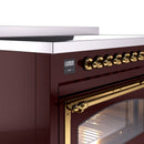 ILVE Nostalgie II Noblesse 48-Inch Induction Range with Triple Glass Door in Burgundy with Brass Trim (UNI486NMPBUG)