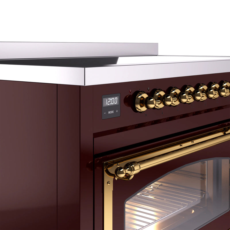 ILVE Nostalgie II Noblesse 48-Inch Induction Range with Triple Glass Door in Burgundy with Brass Trim (UNI486NMPBUG)
