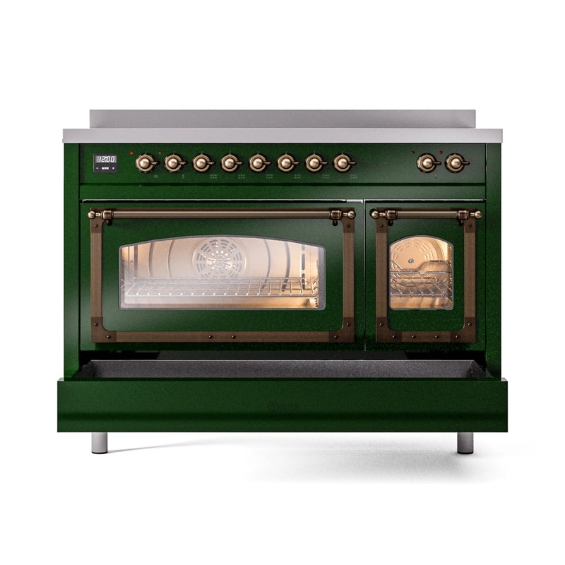 ILVE Nostalgie II Noblesse 48-Inch Induction Range with Triple Glass Door in Emerald Green with Bronze Trim (UNI486NMPEGB)