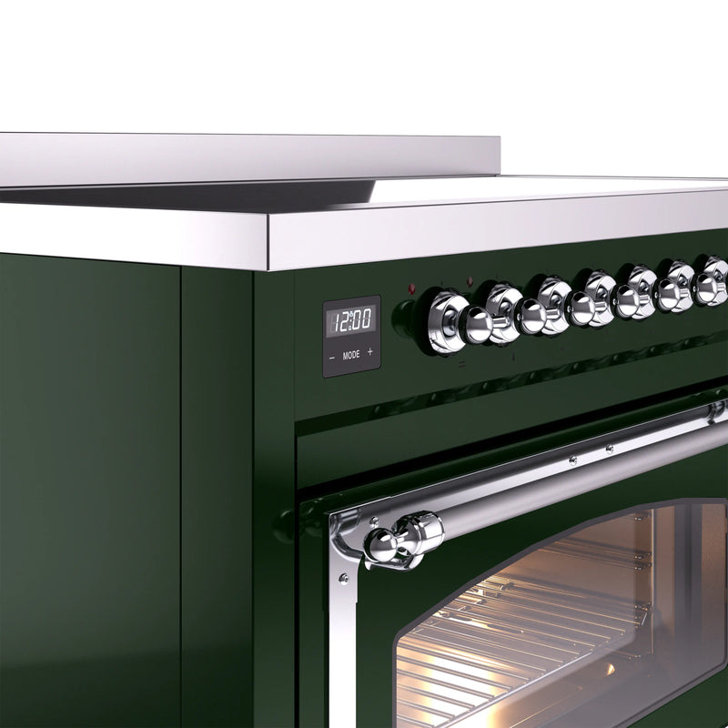 ILVE Nostalgie II Noblesse 48-Inch Induction Range with Triple Glass Door in Emerald Green with Chrome Trim (UNI486NMPEGC)