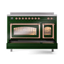 ILVE Nostalgie II Noblesse 48-Inch Induction Range with Triple Glass Door in Emerald Green with Copper Trim (UNI486NMPEGP)