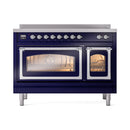 ILVE Nostalgie II Noblesse 48-Inch Induction Range with Triple Glass Door in Midnight Blue with Chrome Trim (UNI486NMPMBC)